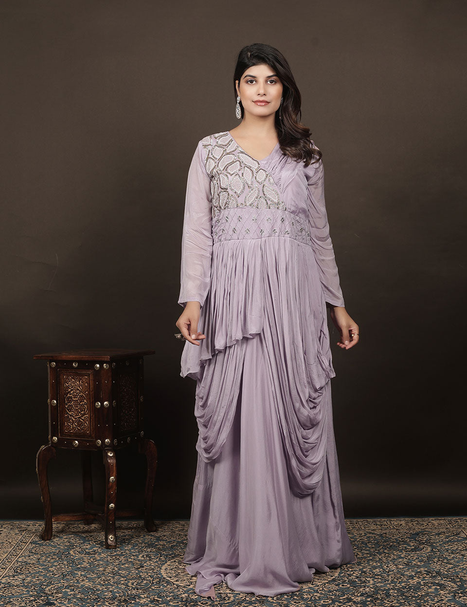 Purple Chanderi Silk Gown