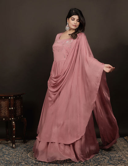 Peach Chanderi Silk Gown